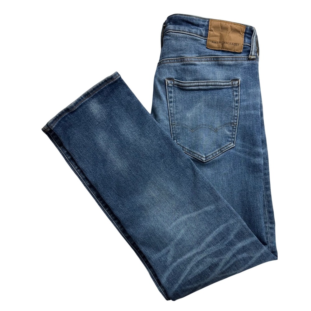 American Eagle Mens Original Straight Airflex+ Blue Jeans 33x32 Medium Wash